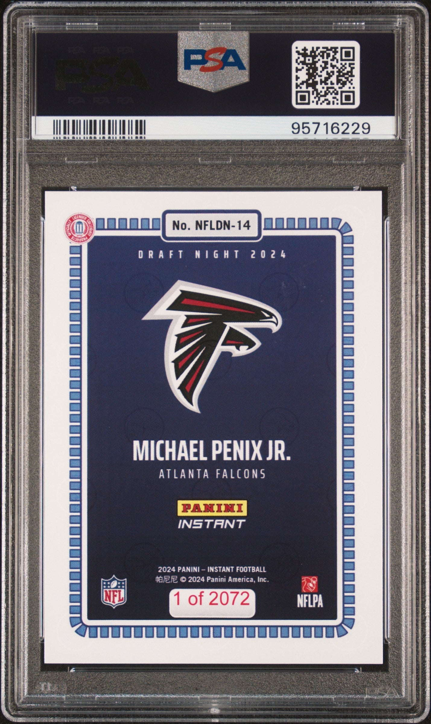 Graded 2024 Panini Instant NFL Michael Penix Jr #14 Draft Night Rookie RC Football Card PSA 10 Gem Mint