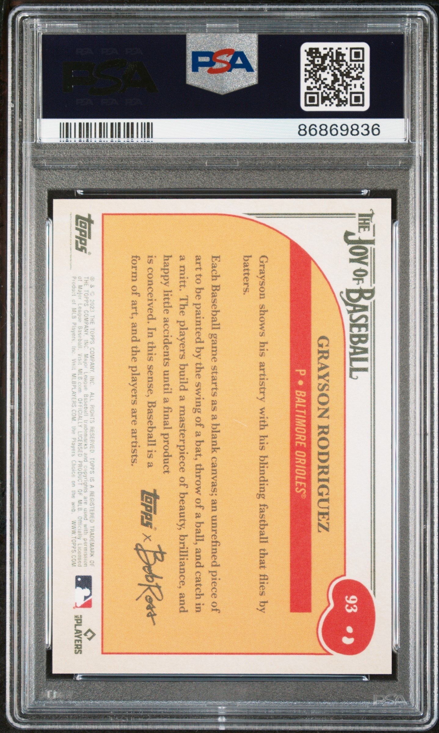 Graded 2023 Topps X Bob Ross Grayson Rodriguez #93 Rookie RC Baseball Card PSA 10 Gem Mint