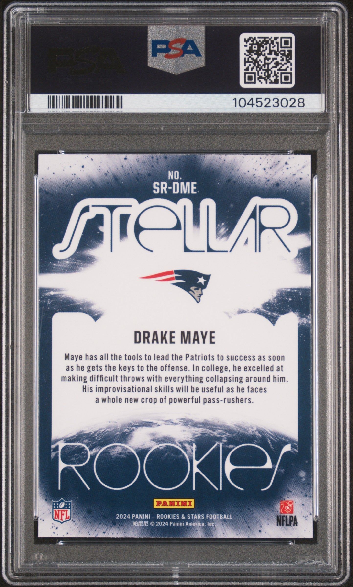 Graded 2024 Panini Rookies & Stars Drake Maye #SRDME Stellar Rookies Rookie RC Football Card PSA 10 Gem Mint