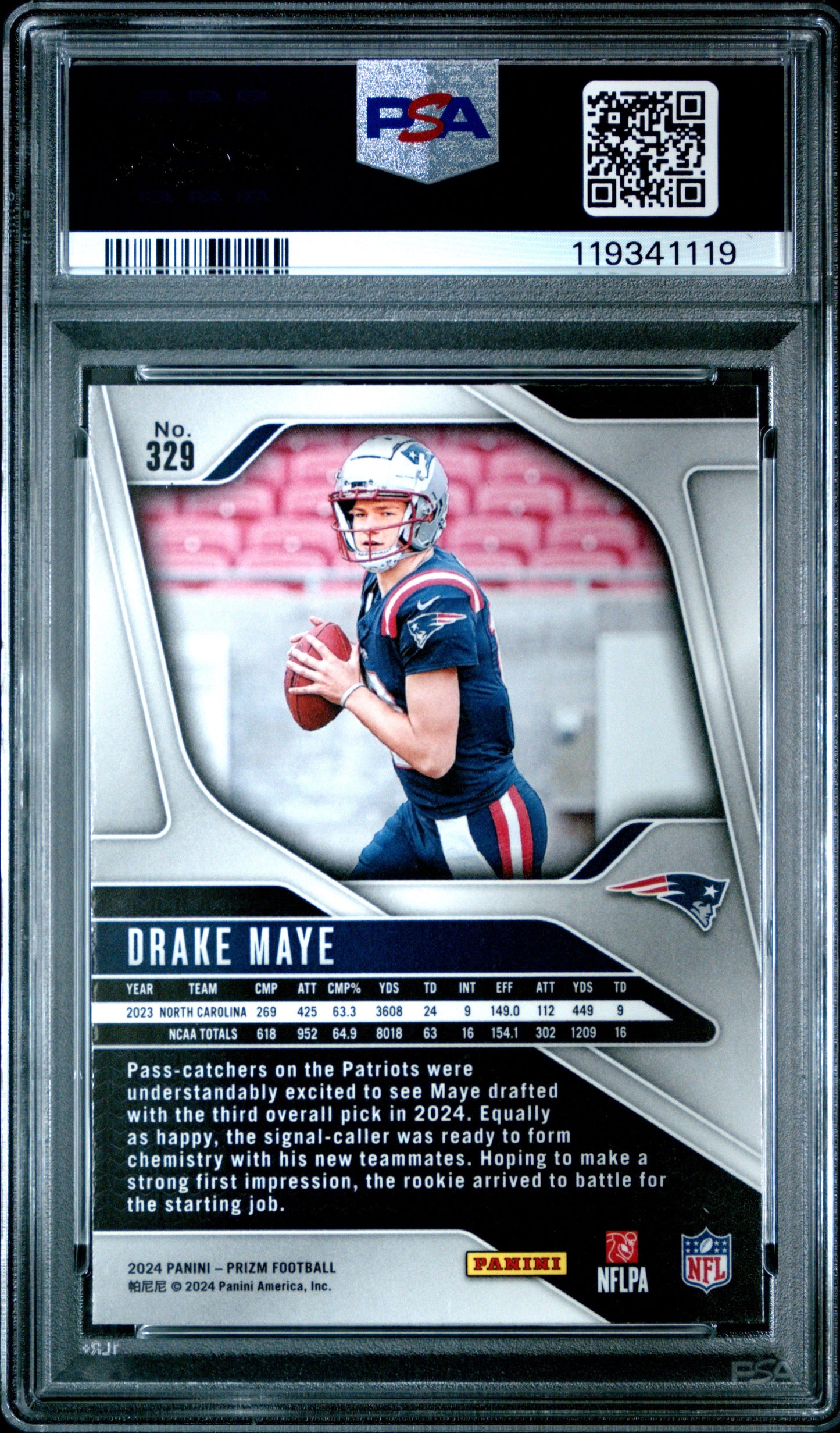 Graded 2024 Panini Prizm Drake Maye #329 Rookie RC Football Card PSA 10 Gem Mint