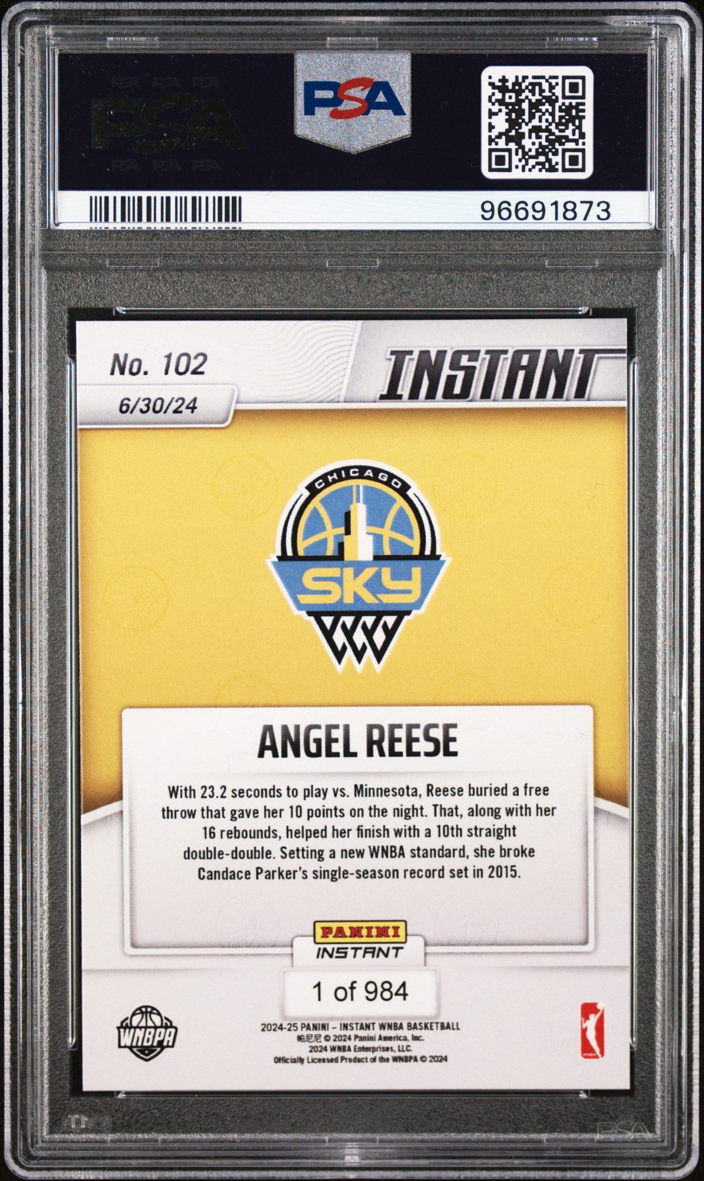 Graded 2024 Panini Instant WNBA Angel Reese #102 Rookie RC Basketball Card PSA 10 Gem Mint