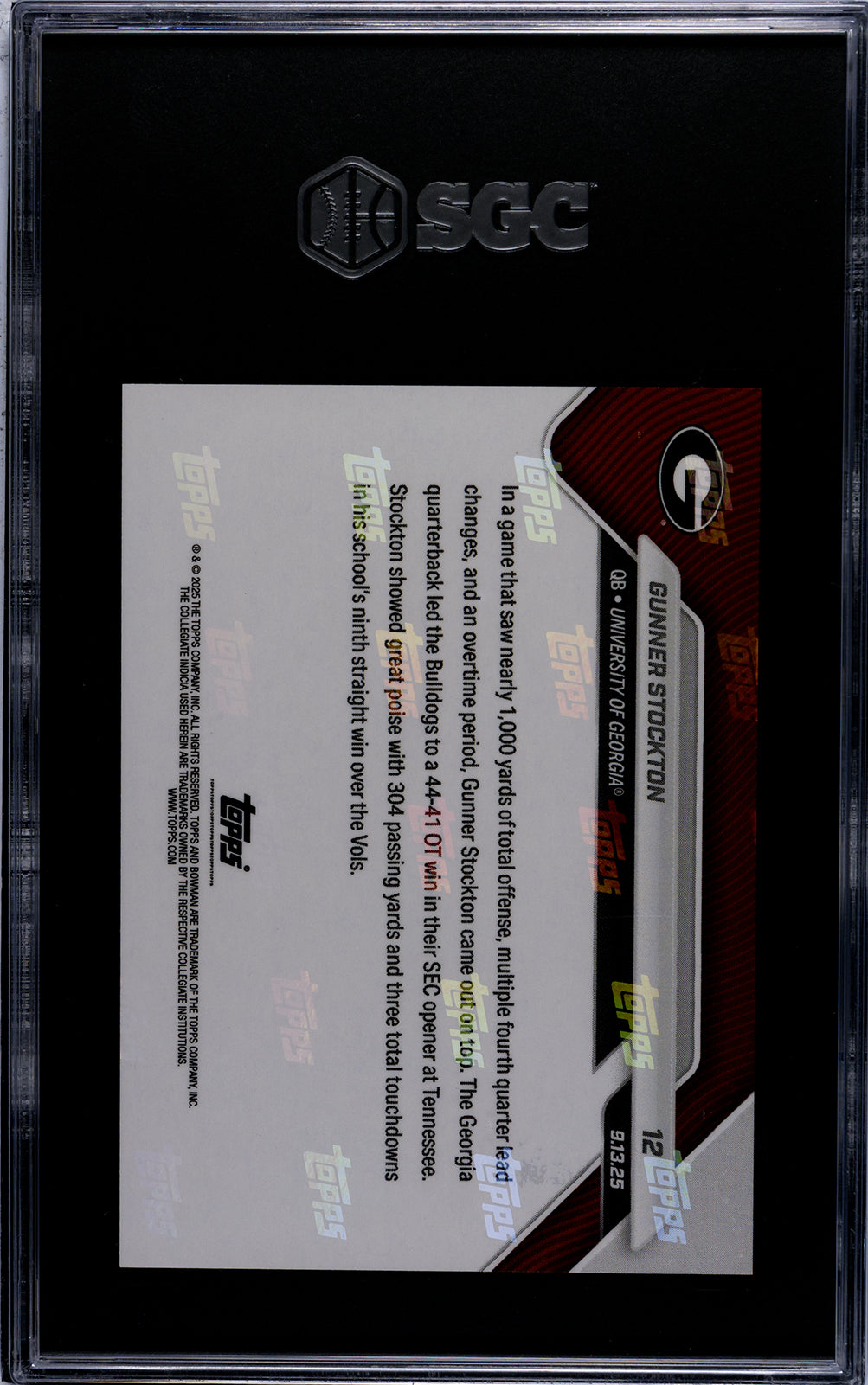 Graded 2025 Topps Bowman U Now Gunner Stockton #12 Black Foil /10 Rookie RC Football Card SGC 10 Gem Mint