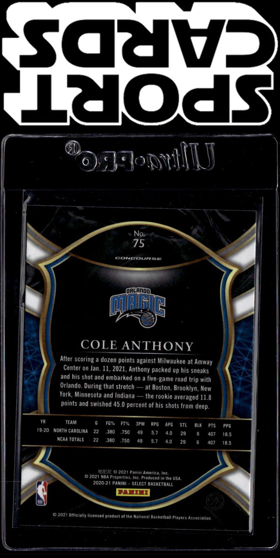 2020-21 Panini Select #75 Cole Anthony