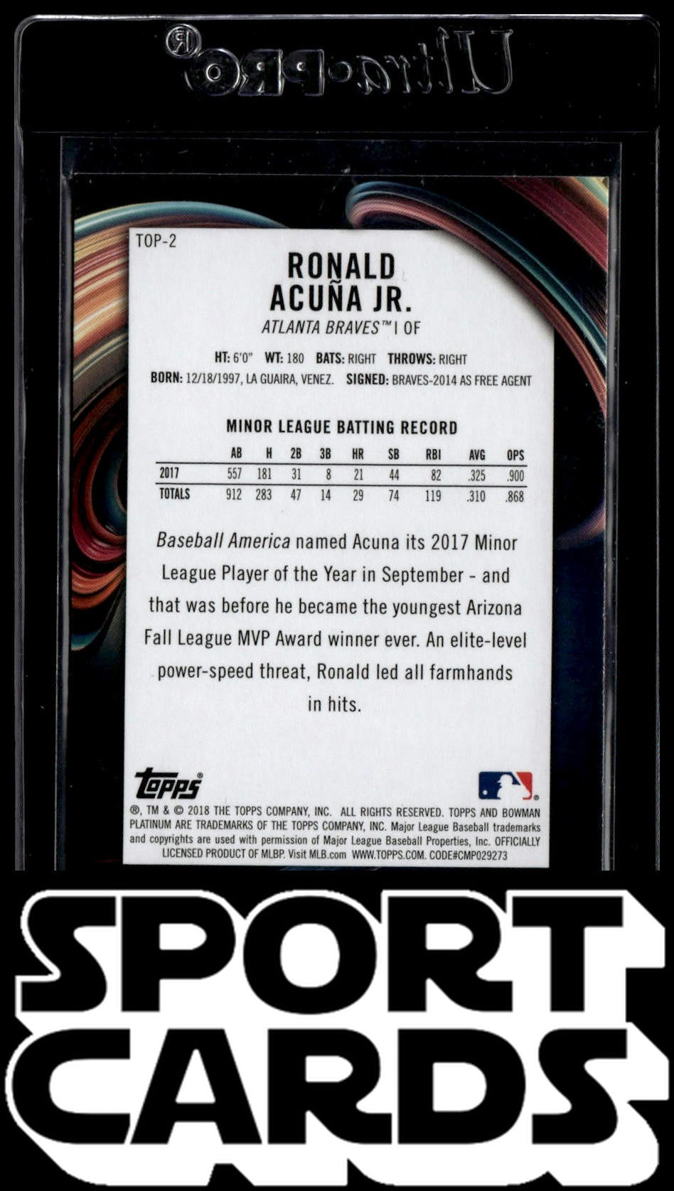 2018 Bowman Platinum #TOP-2 Ronald Acuña, Jr. Top Prospects SportCards.com