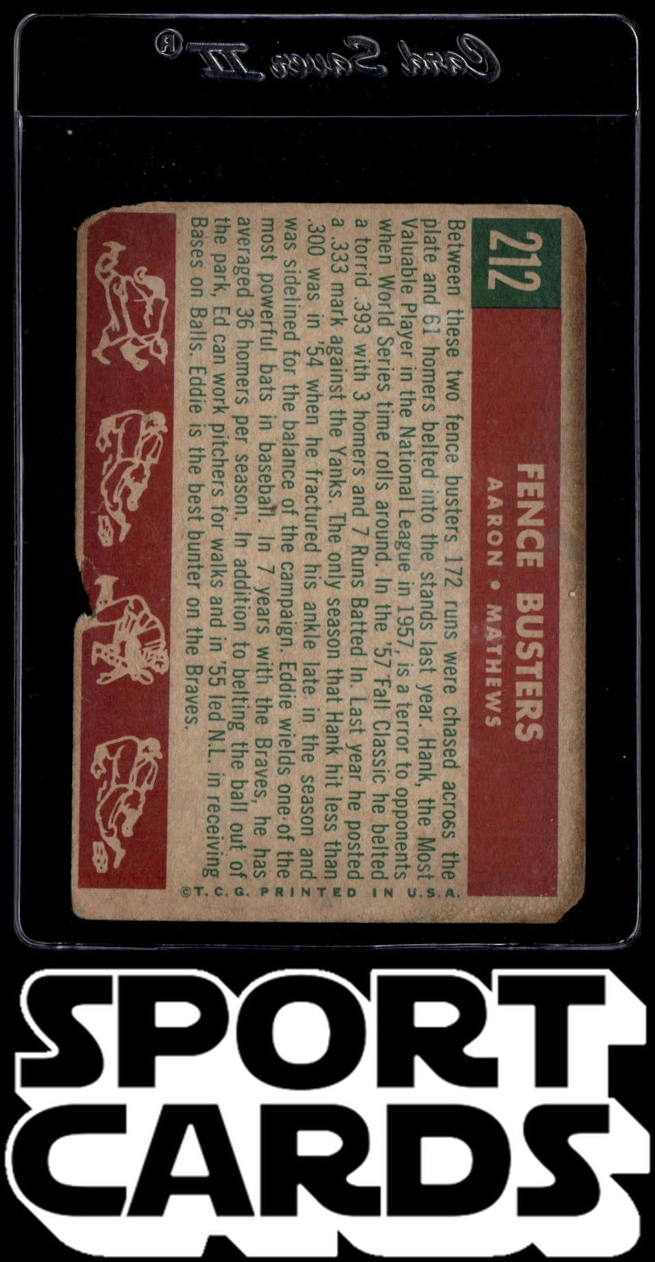 1959 Topps #212a Fence Busters (Hank Aaron / Eddie Mathews)