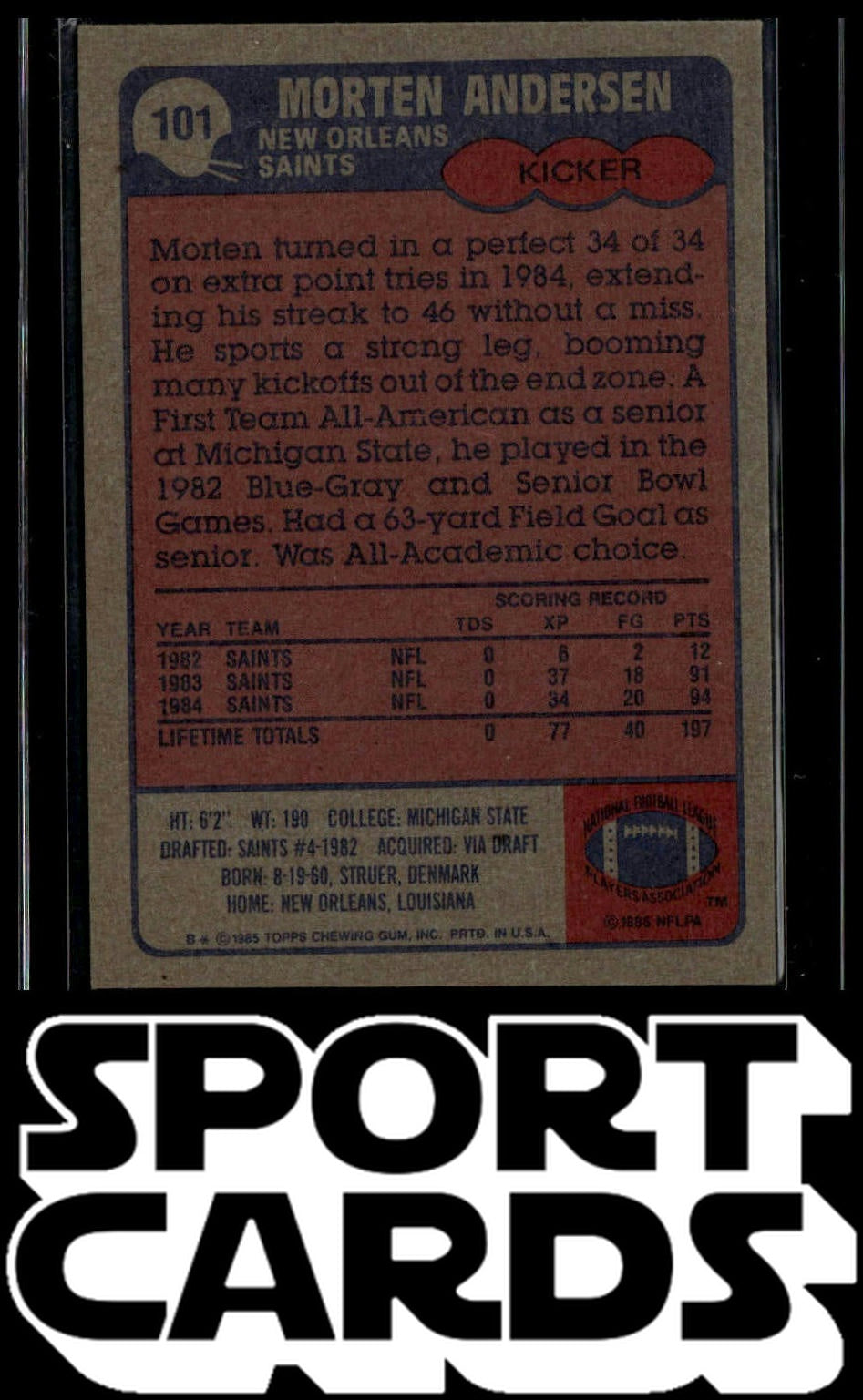 1985 Topps #101 Morten Andersen SportCards.com