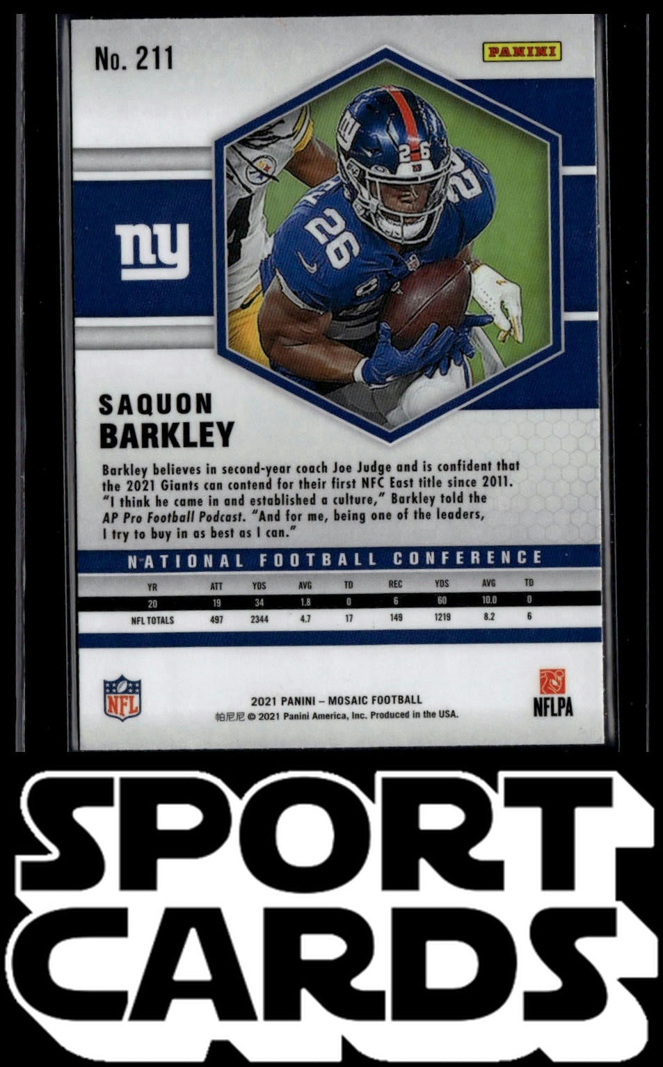 2021 Panini Mosaic #211 Saquon Barkley SportCards.com