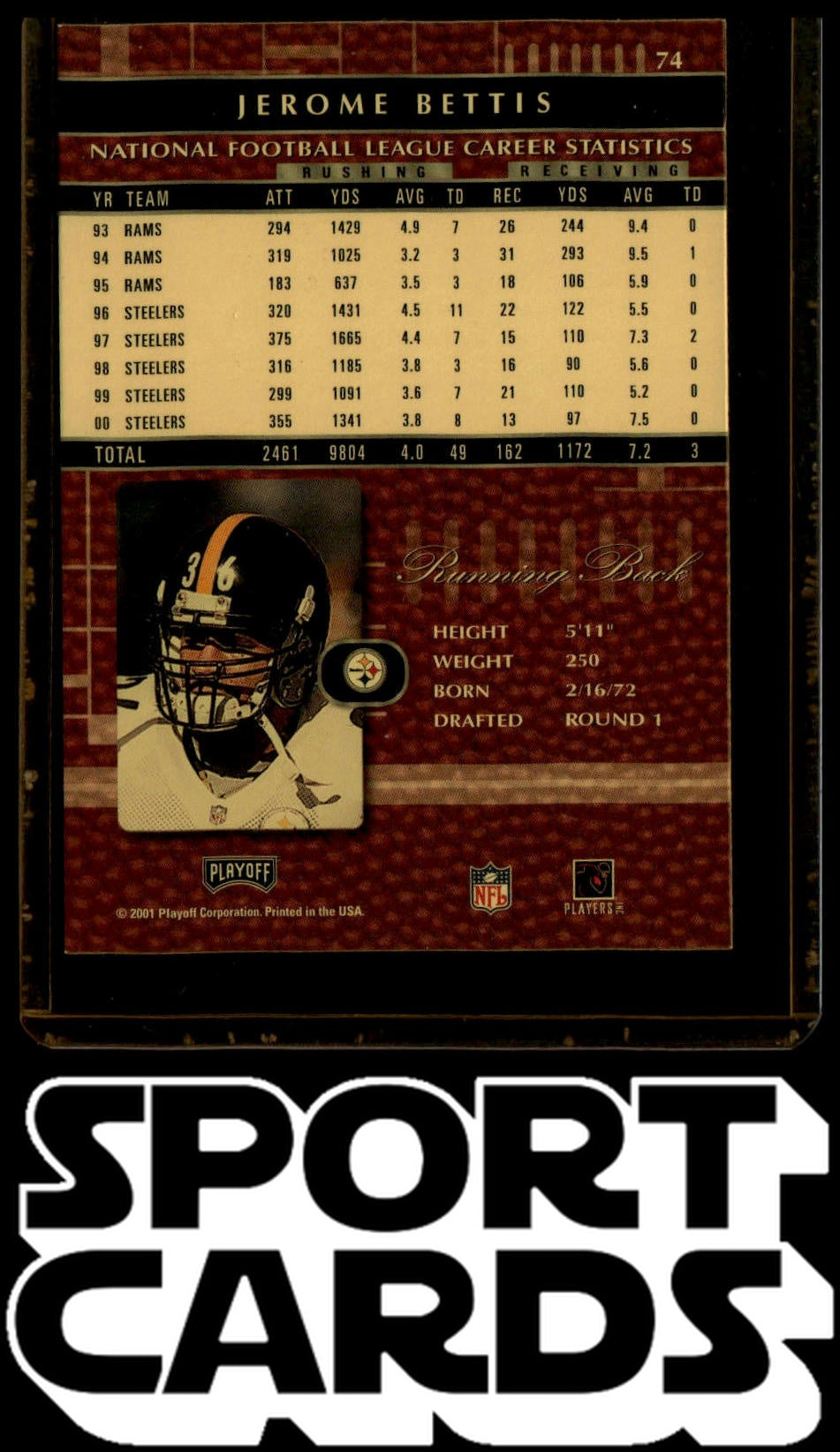 2001 Playoff Absolute Memorabilia #74 Jerome Bettis SportCards.com