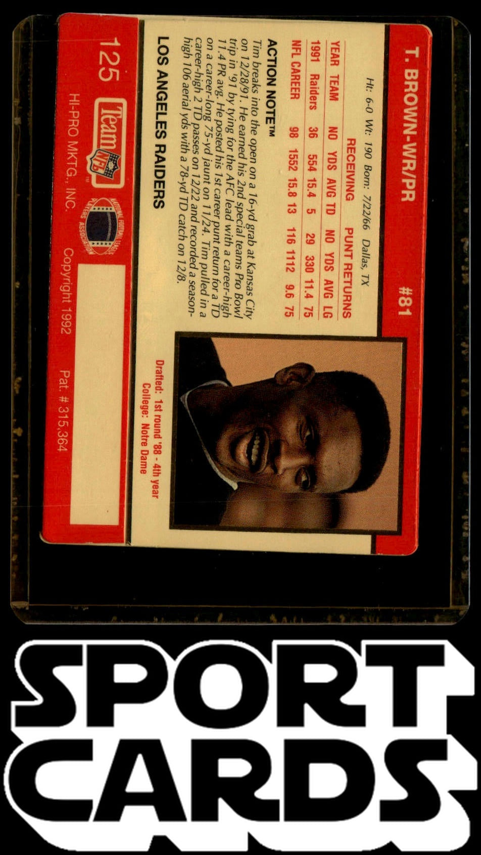 1992 Action Packed #125 Tim Brown SportCards.com
