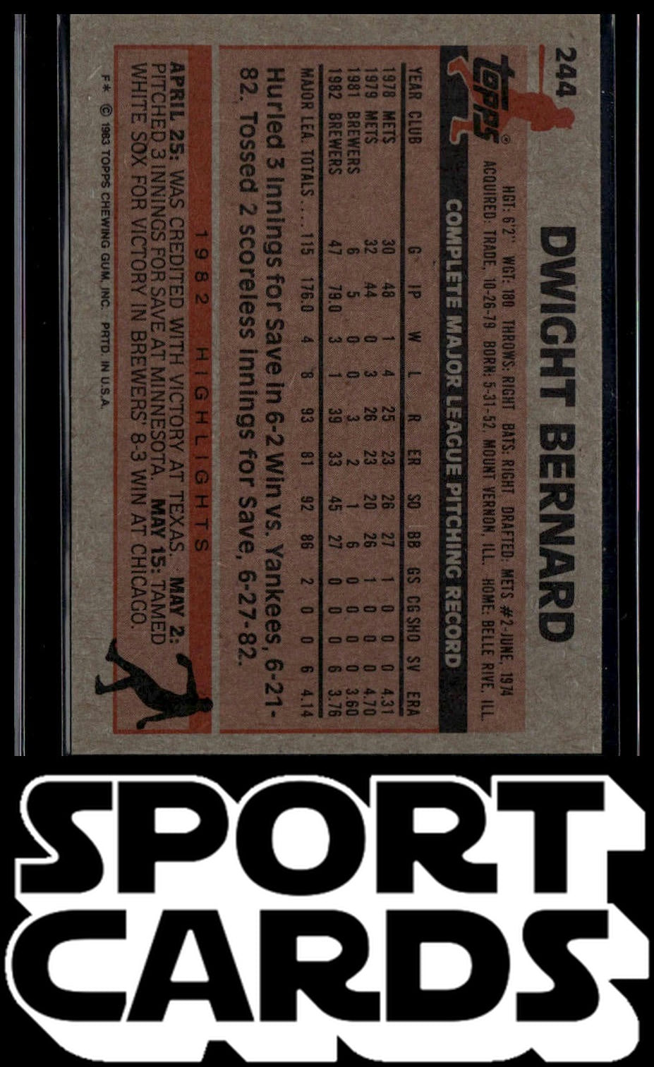 1983 Topps #244 Dwight Bernard SportCards.com