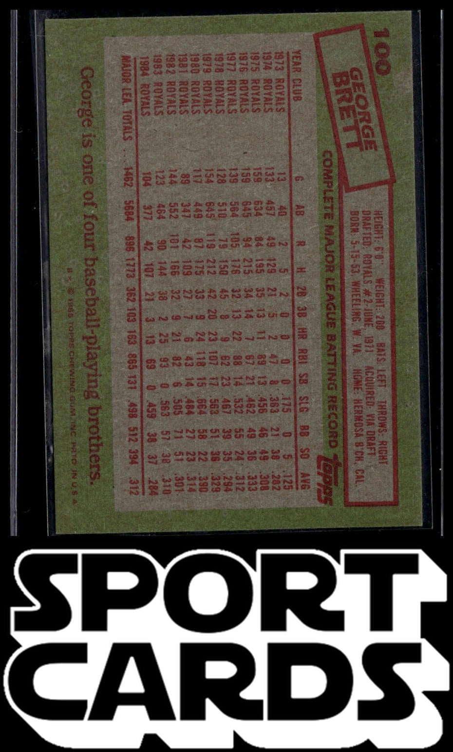 1985 Topps #100 George Brett SportCards.com