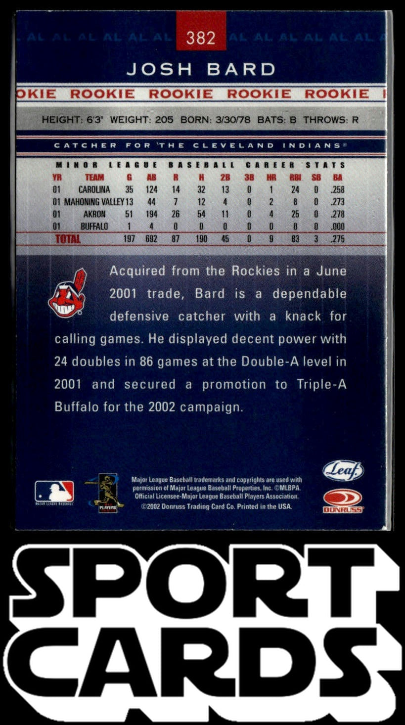 2002 Leaf Rookies & Stars #382 Josh Bard SportCards.com