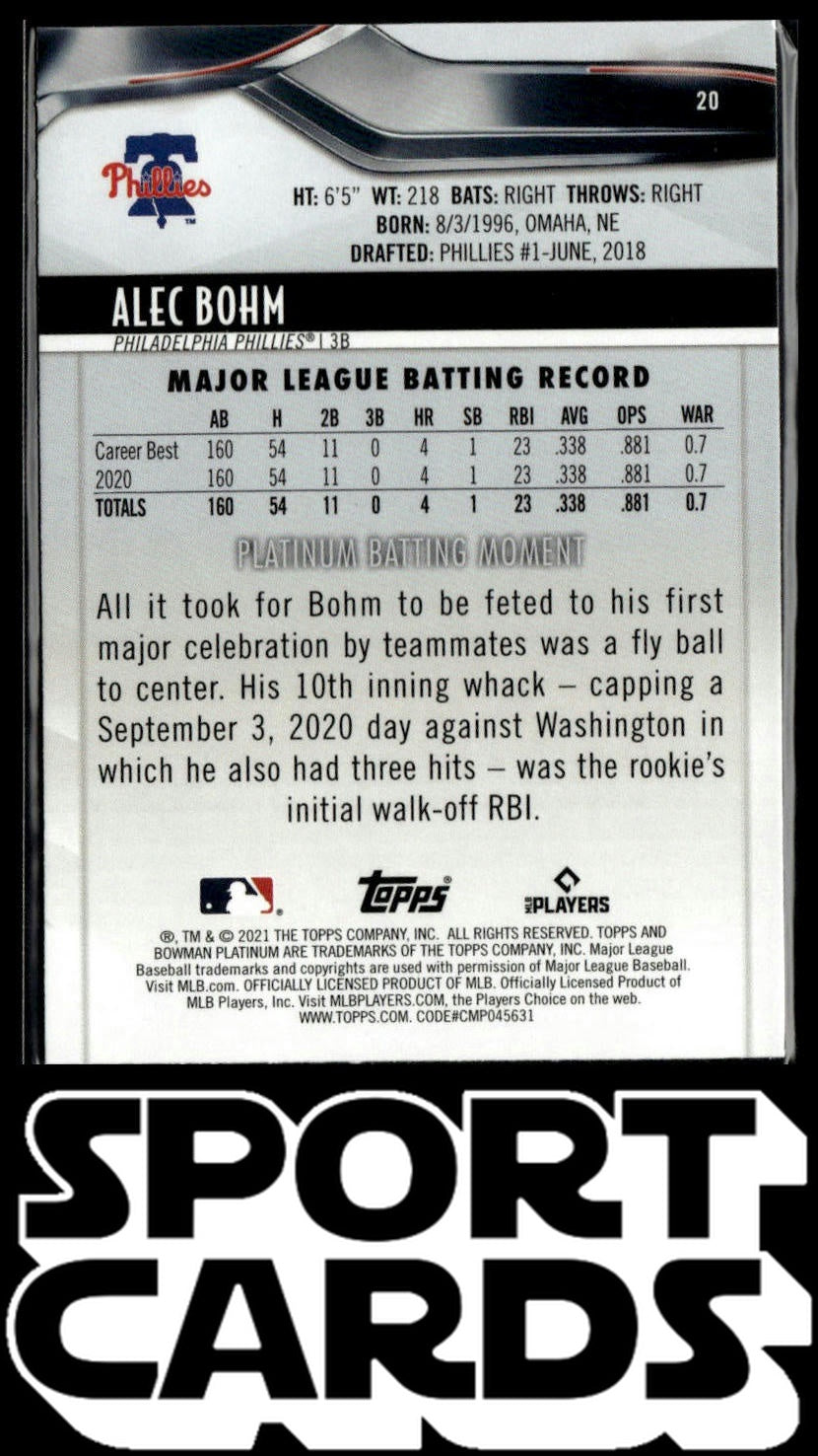 2021 Bowman Platinum #20 Alec Bohm SportCards.com
