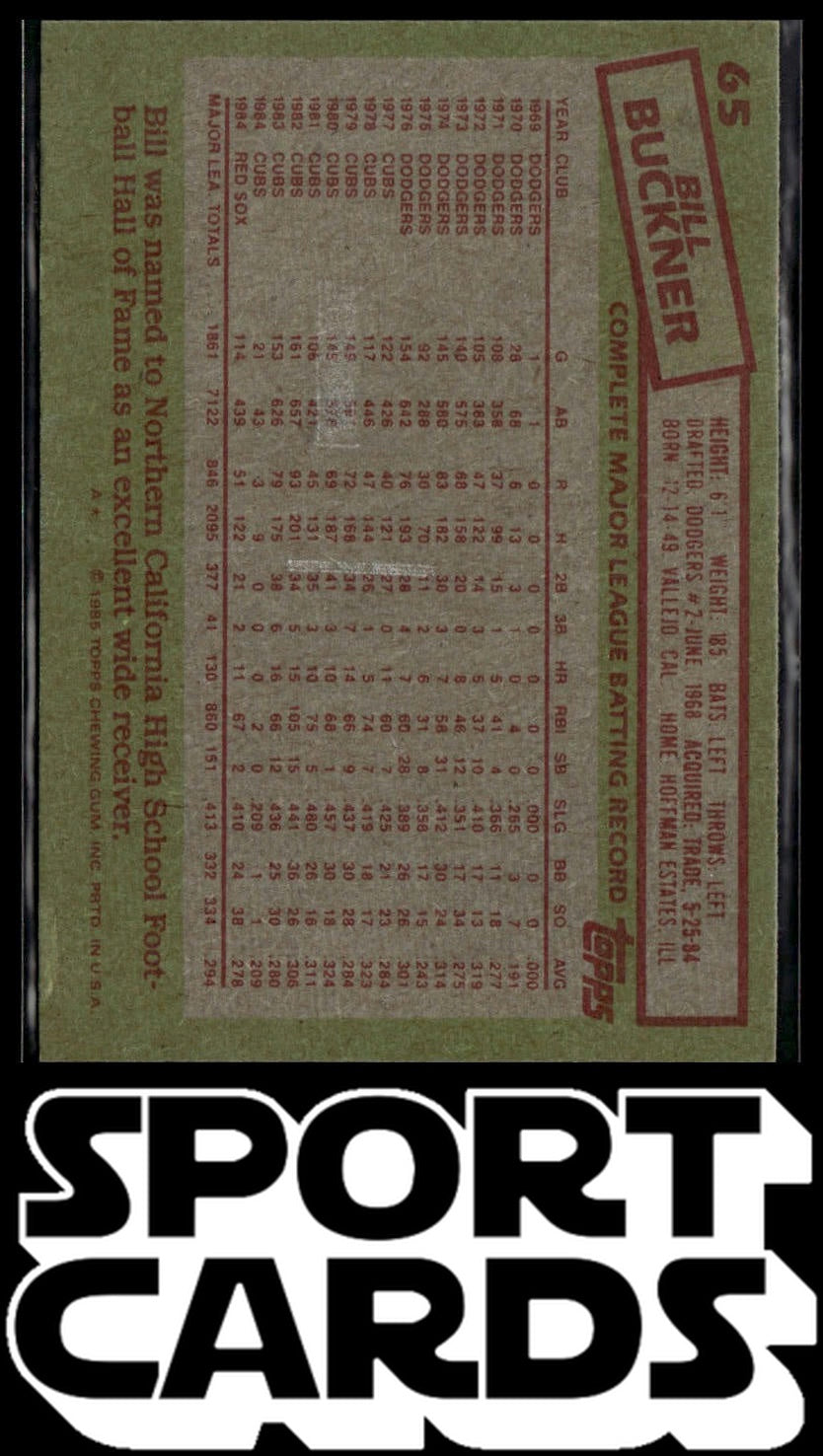 1985 Topps #65 Bill Buckner SportCards.com