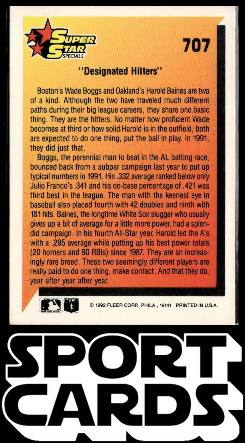 1992 Fleer #707b Designated Hitters (Harold Baines / Wade Boggs) SportCards.com