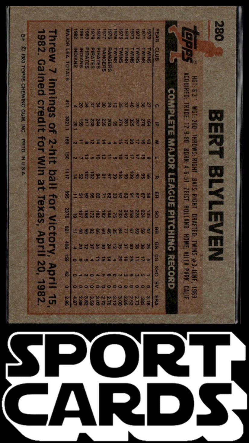 1983 Topps #280 Bert Blyleven SportCards.com