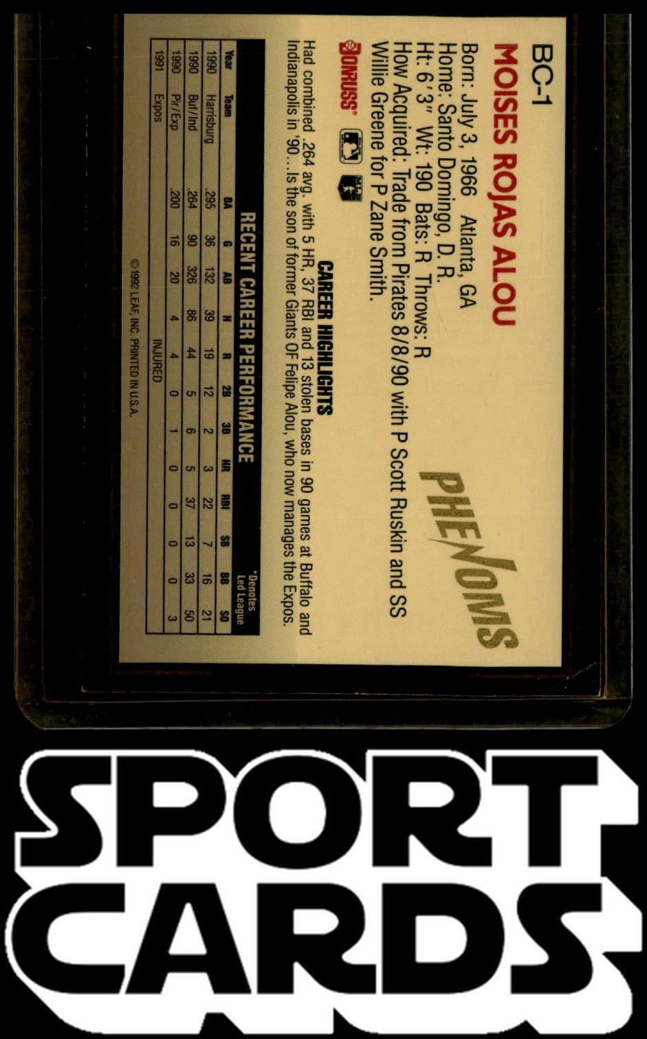 1992 Donruss The Rookies #BC-1 Moises Alou Phenoms SportCards.com