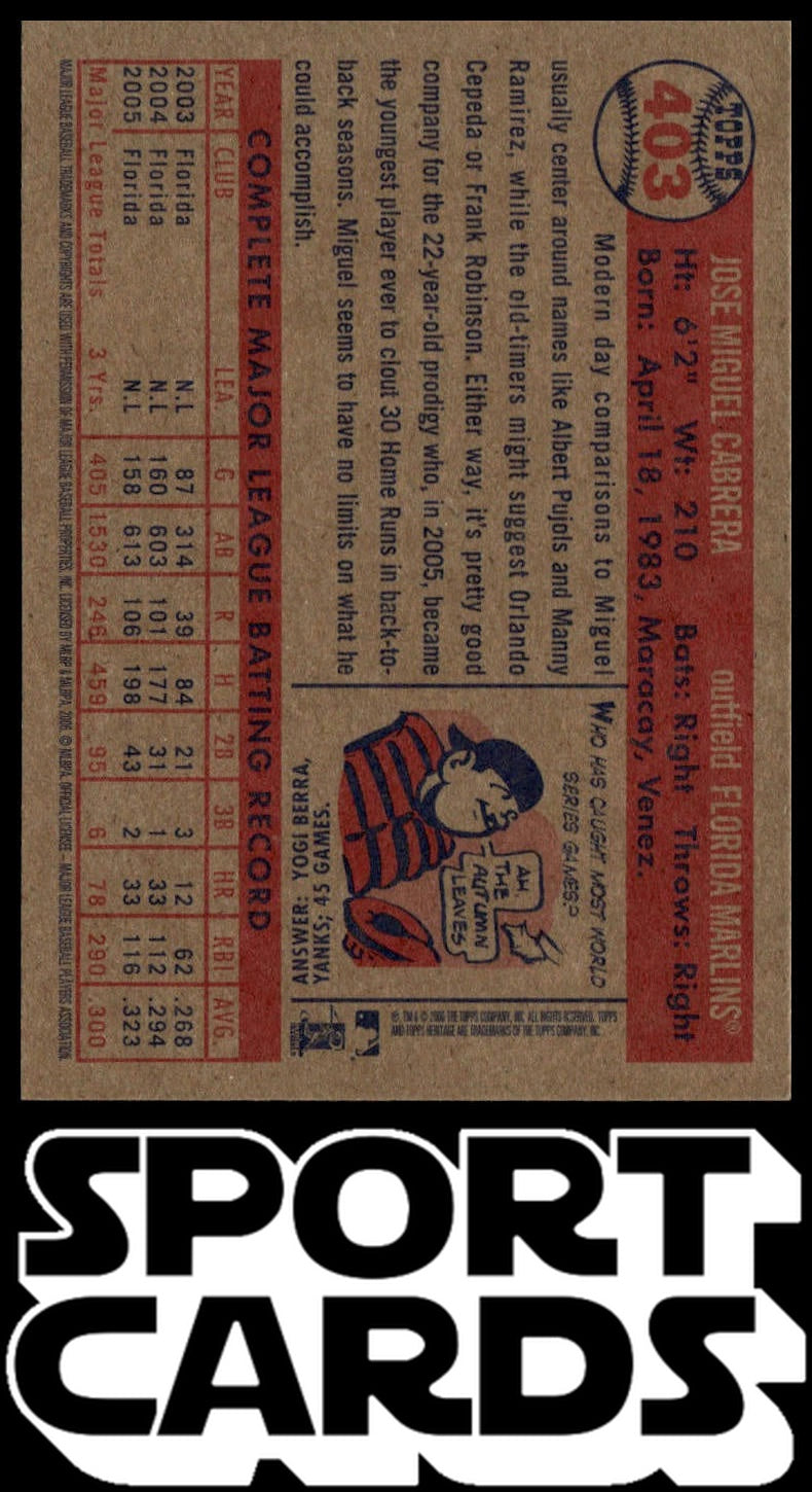 2006 Topps Heritage #78 Miguel Cabrera Chrome Refractors #/557 SportCards.com