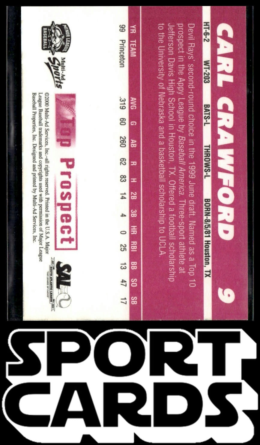 2000 Multi-Ad South Atlantic League Top Prospects #9 Carl Crawford