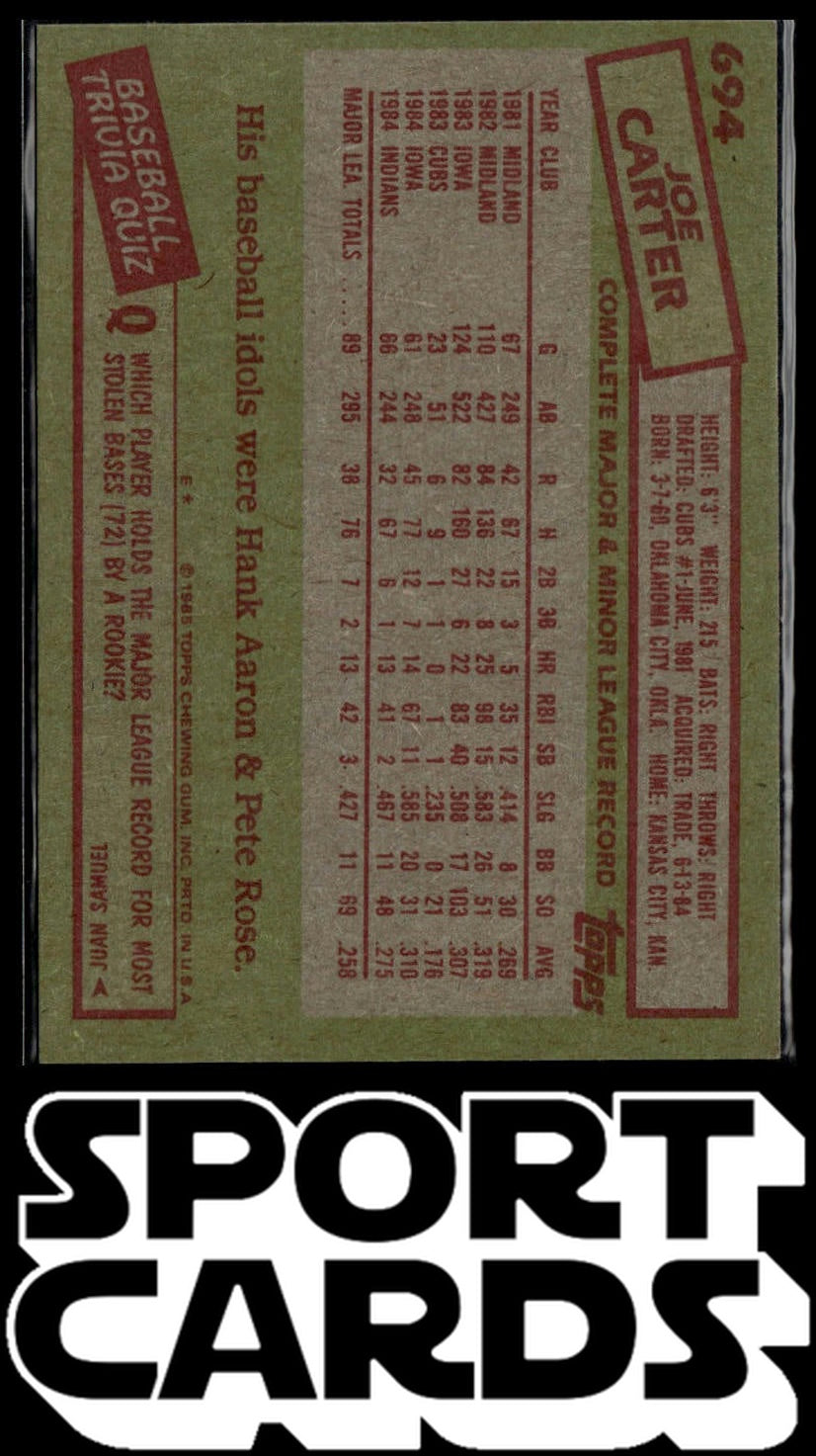 1985 Topps #694 Joe Carter SportCards.com