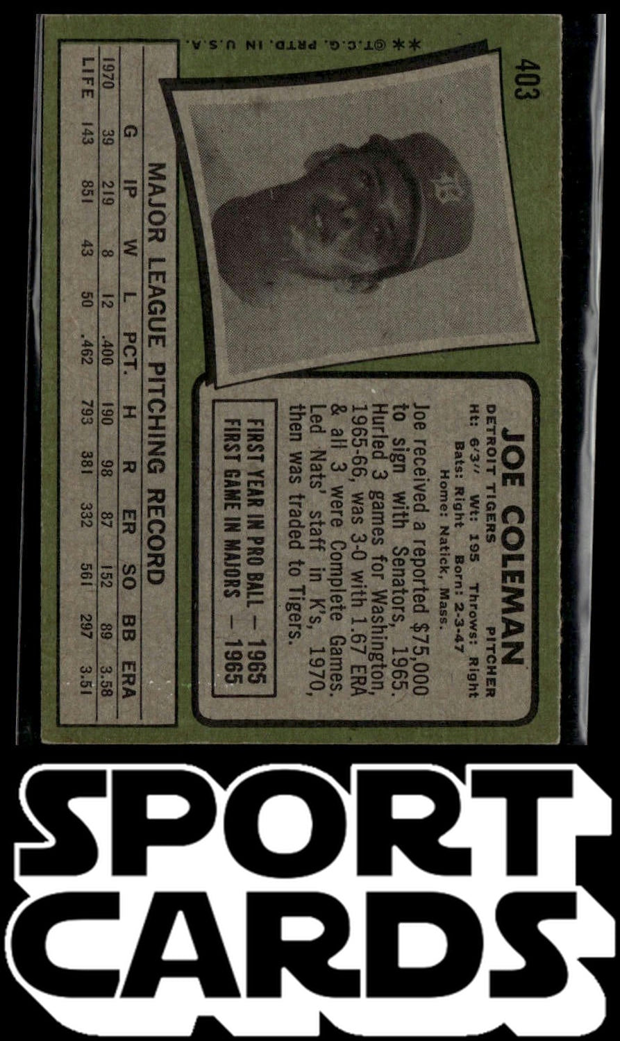 1971 Topps #403 Joe Coleman SportCards.com