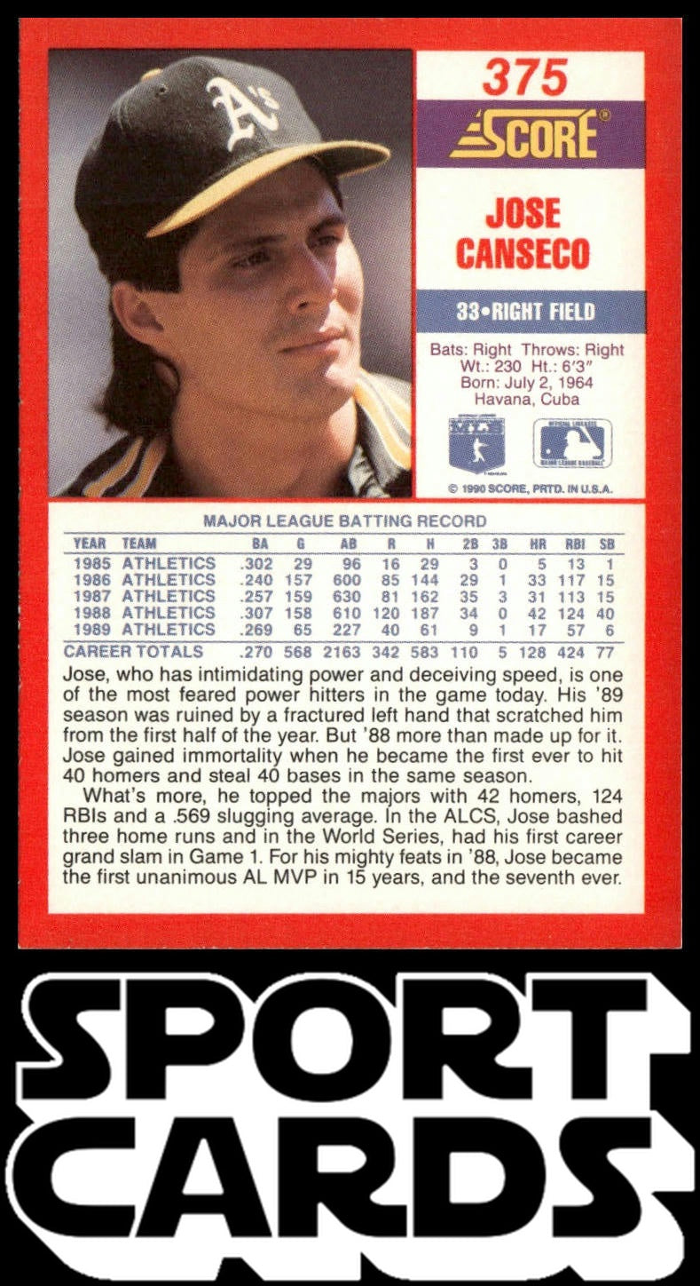 1990 Score #375 Jose Canseco SportCards.com