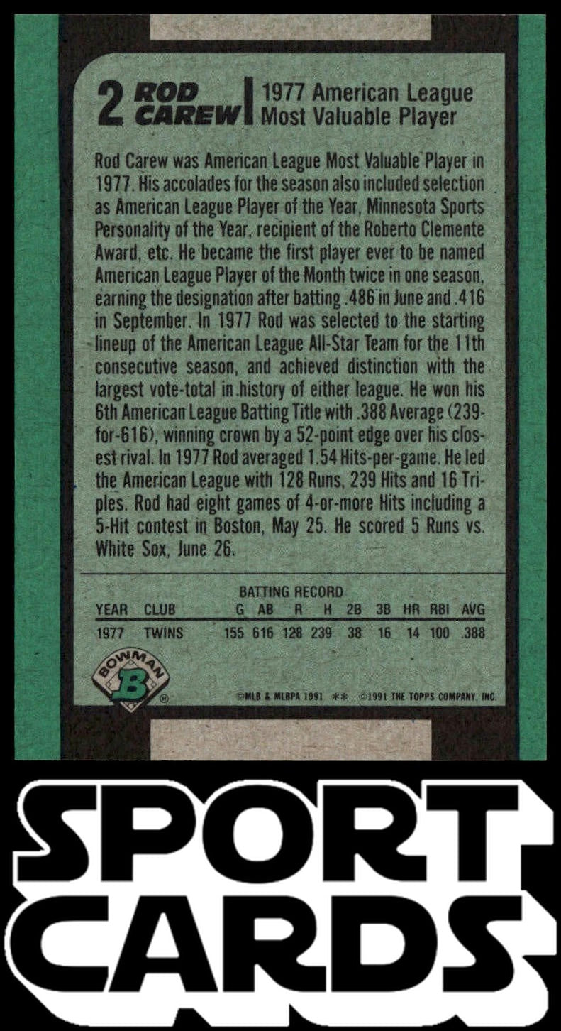 1991 Bowman #2 Rod Carew SportCards.com