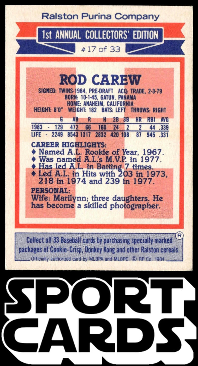 1984 Topps Ralston Purina #17 Rod Carew SportCards.com