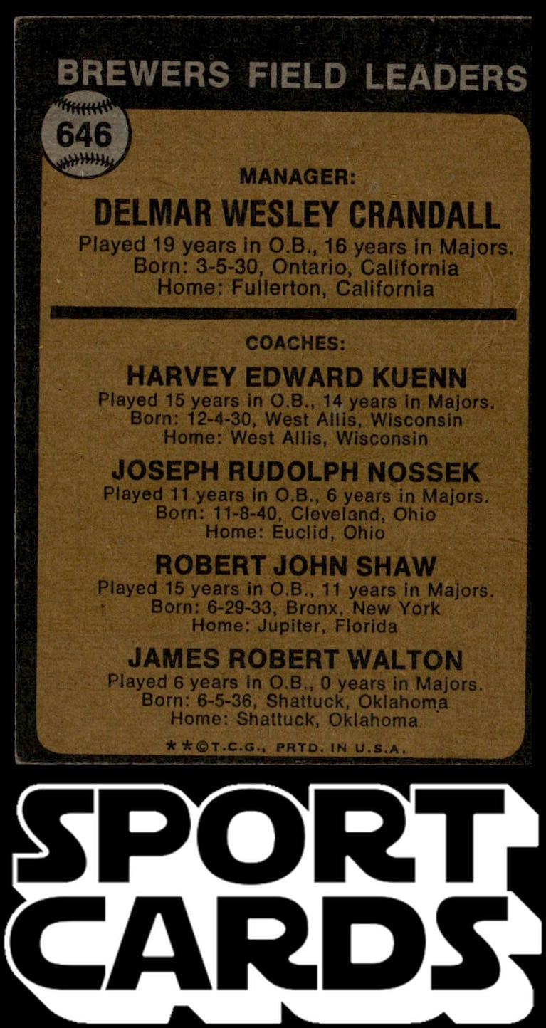 1973 Topps #646 Brewers Field Leaders SportCards.com