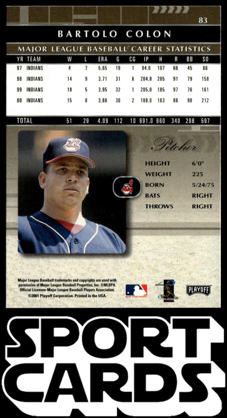 2001 Playoff Absolute Memorabilia #83 Bartolo Colon SportCards.com