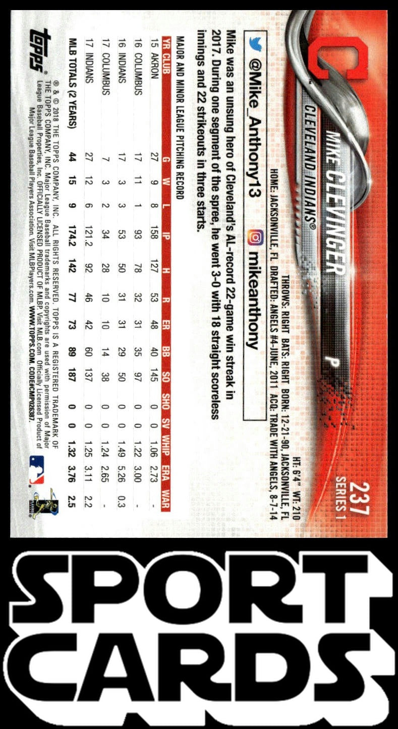 2018 Topps #237 Mike Clevinger SportCards.com