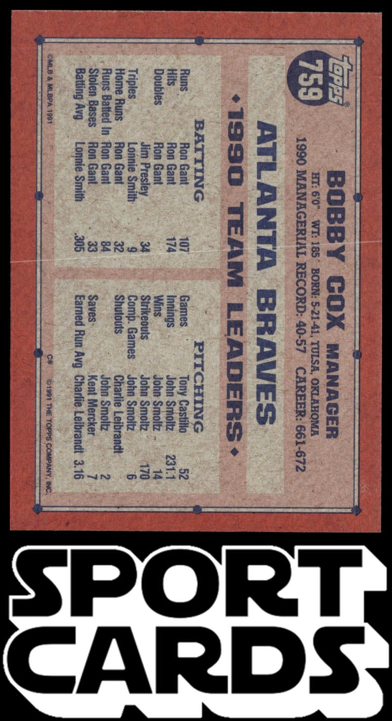 1991 Topps #759 Bobby Cox SportCards.com