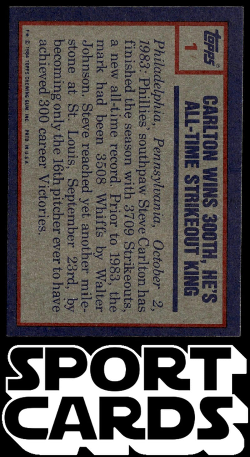 1984 Topps #1 Steve Carlton SportCards.com