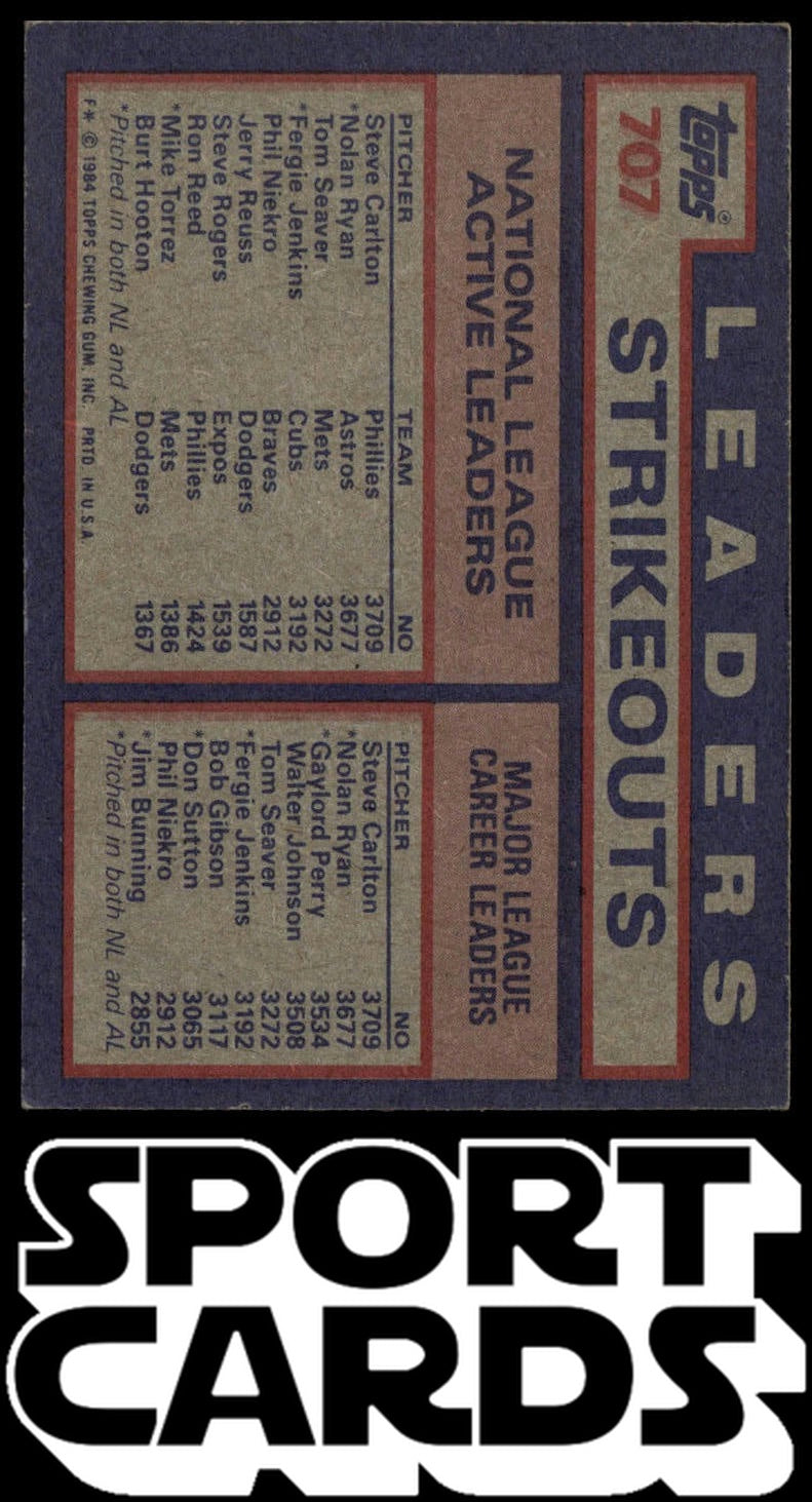 1984 Topps #707 NL Strikeout Leaders (Steve Carlton / Nolan Ryan / Tom Seaver)