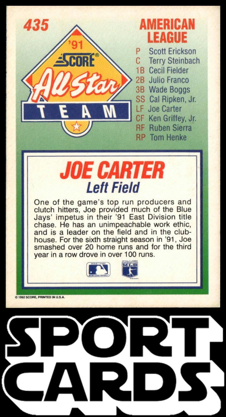 1992 Score #435 Joe Carter SportCards.com