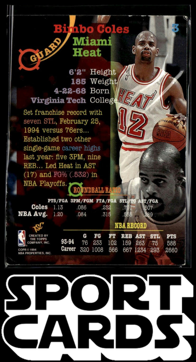 1994-95 Stadium Club #3 Bimbo Coles Super Teams NBA Finals SportCards.com