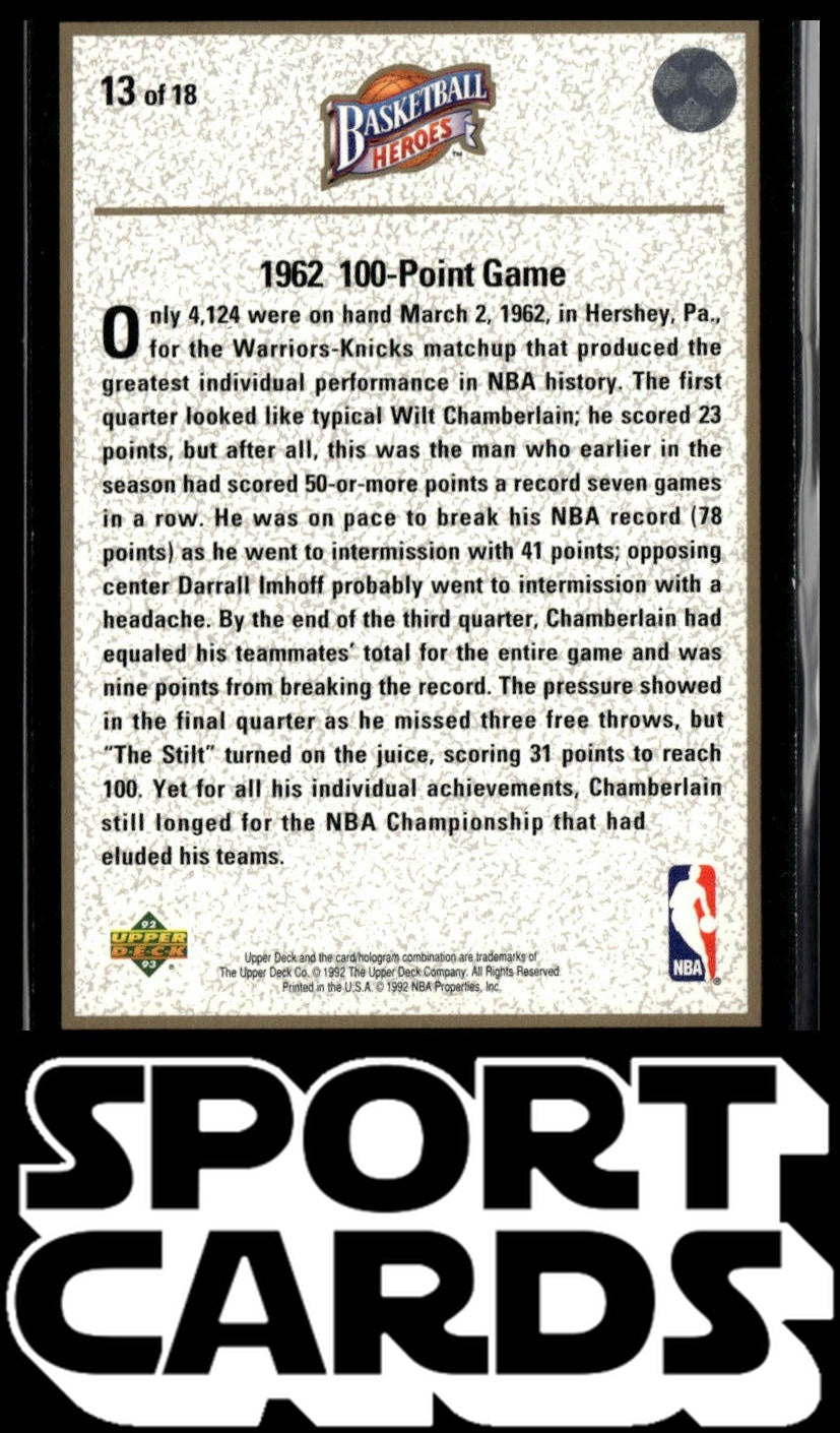 1992-93 Upper Deck #13 Wilt Chamberlain Basketball Heroes