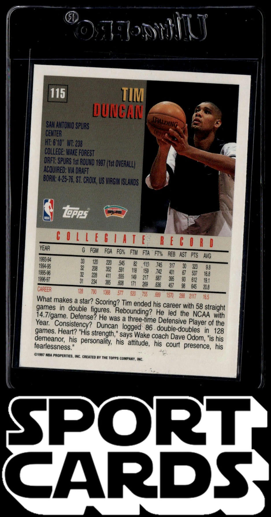 1997-98 Topps #115 Tim Duncan Minted in Springfield SportCards.com
