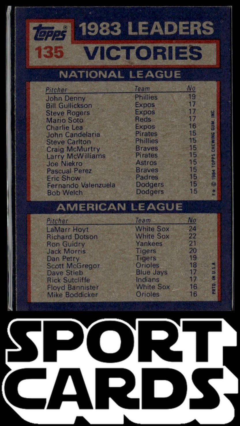 1984 Topps #135 1983 Victory Leaders (John Denny / LaMarr Hoyt) SportCards.com