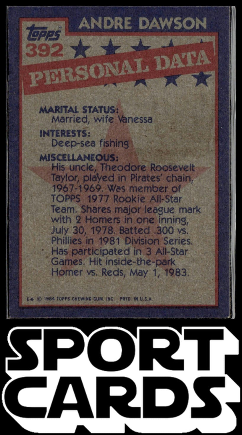 1984 Topps #392 Andre Dawson SportCards.com