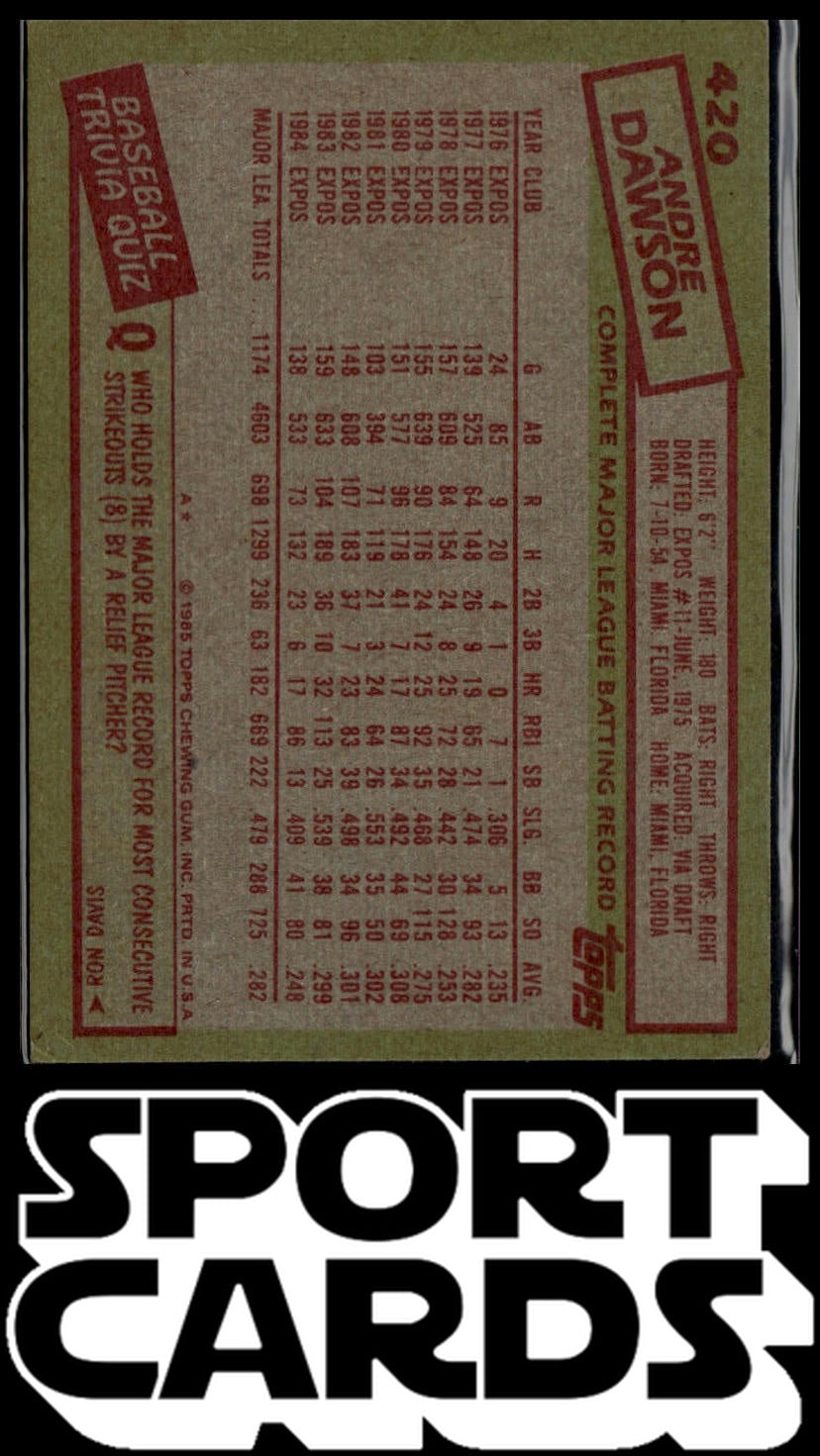 1985 Topps #420 Andre Dawson SportCards.com