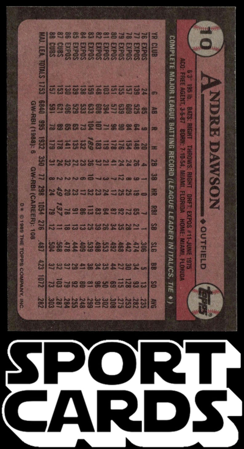 1989 Topps #10 Andre Dawson SportCards.com