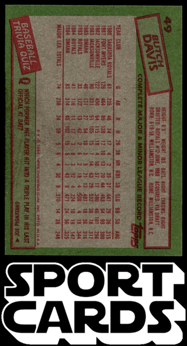 1985 Topps #49 Butch Davis SportCards.com