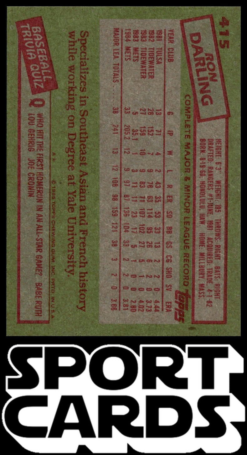 1985 Topps #415 Ron Darling SportCards.com