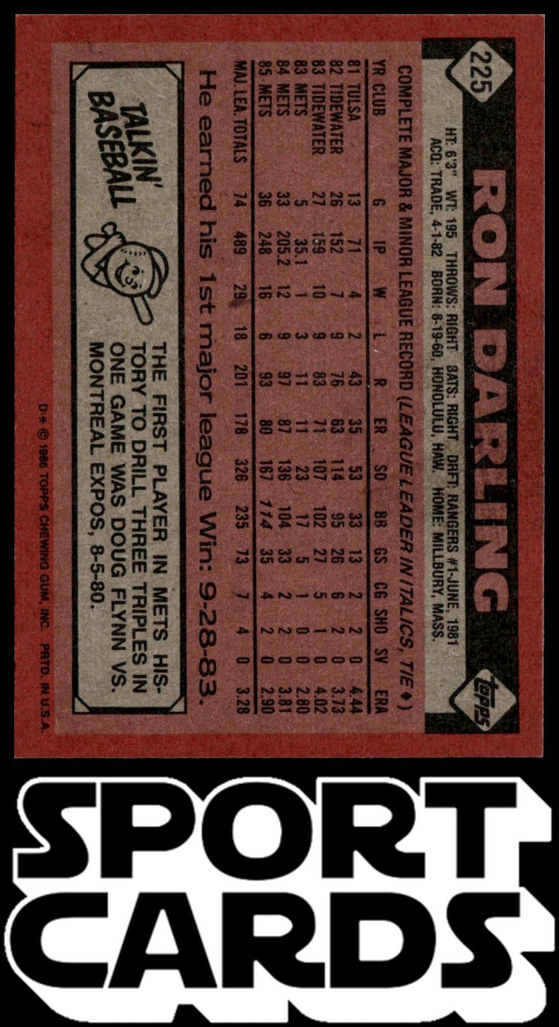 1986 Topps #225 Ron Darling SportCards.com