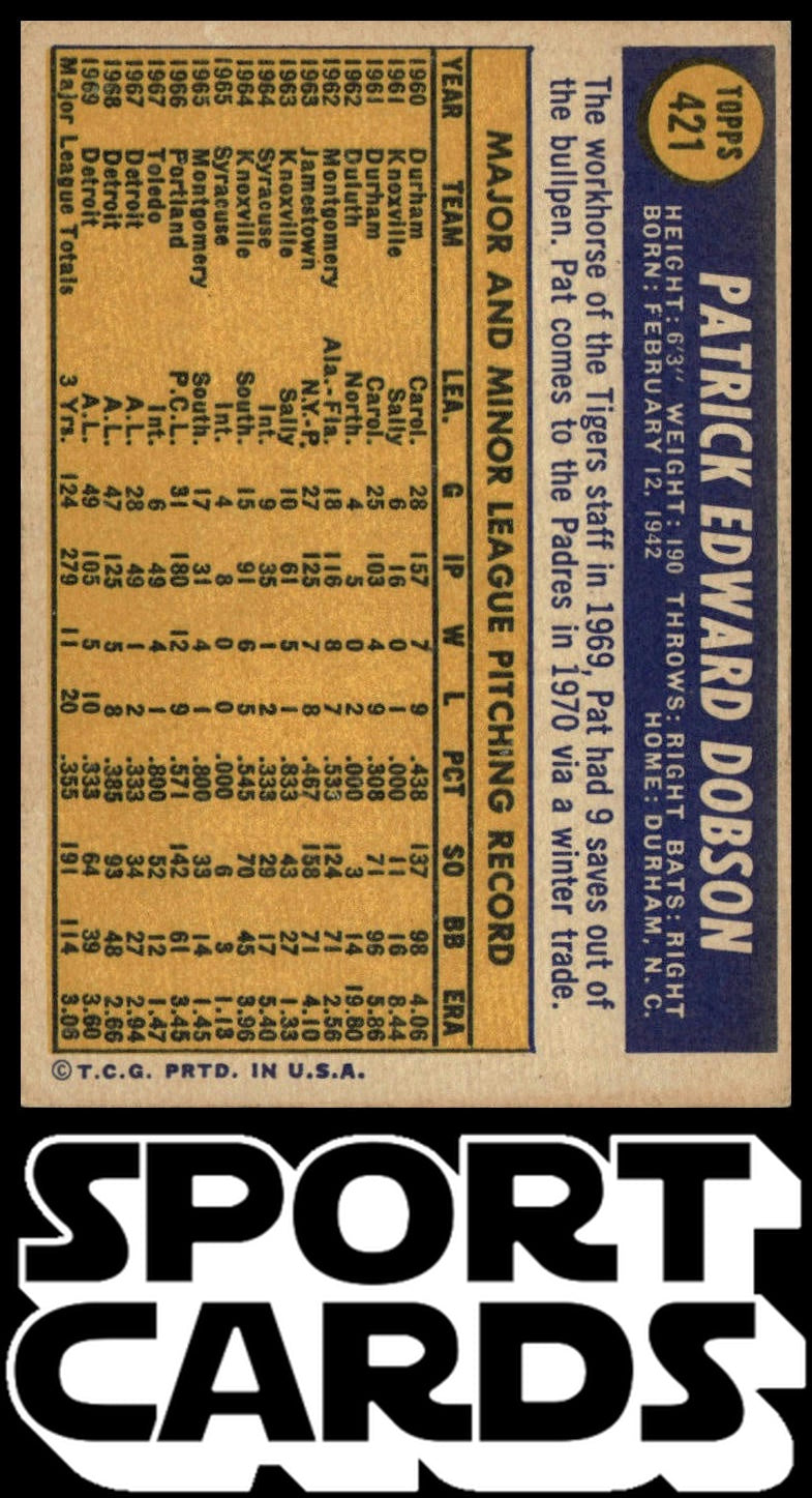 1970 Topps #421 Pat Dobson SportCards.com