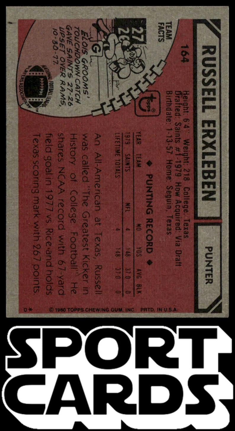 1980 Topps #164 Russell Erxleben SportCards.com