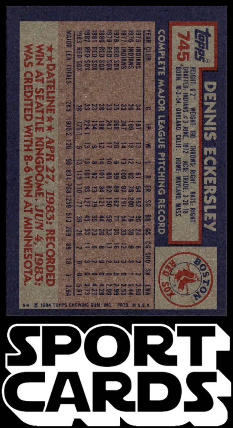 1984 Topps #745 Dennis Eckersley SportCards.com