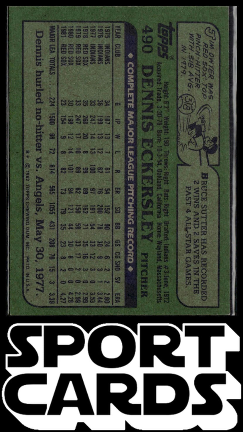 1982 Topps #490 Dennis Eckersley SportCards.com