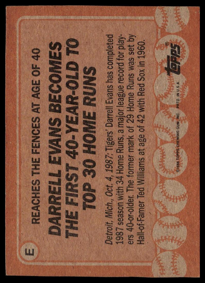 1988 Topps #E Darrell Evans Wax Box Bottom Panels Singles SportCards.com
